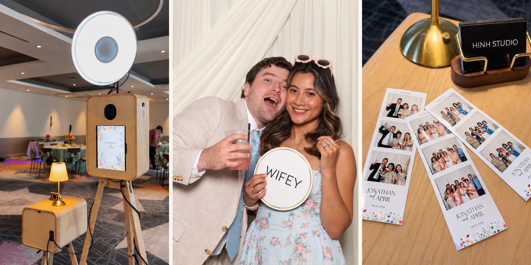 HINH STUDIO oak photobooth, wedding guests, and custom photo strips
